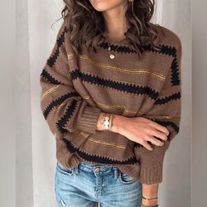 PRETTYGARDEN / Striped Color Block
Knitted Loose Crew Sweater /